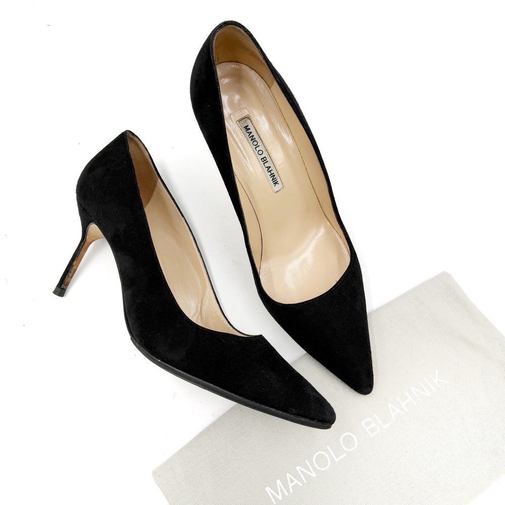 Manolo Blahnik BB Pumps Black Suede Pointed Toe Heels Womens Sz 40 / 10